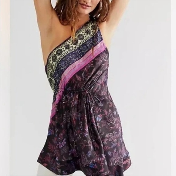 New! Free People Mira One Shoulder Bohemian Print Tunic Tank Top XS - Picture 1 of 7